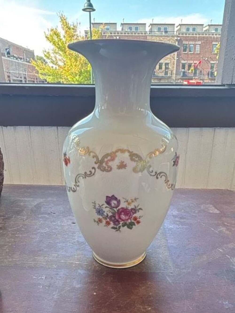 Vintage Reichenbach Porcelain Floral Vase with Gold German Democratic Republic